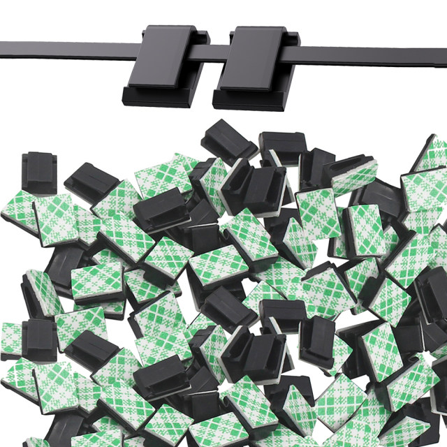 Self-adhesive, punch-free storage flat fiber cable buckle