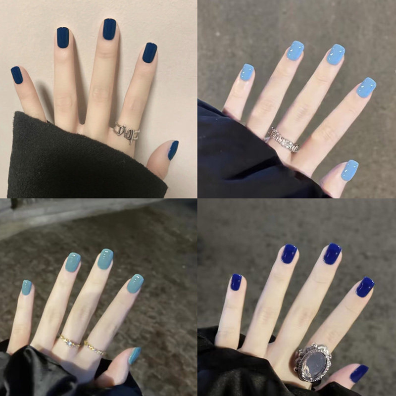 Pure Blue Short Square Round Wearable Nail Stickers, Finished Nail Art, Gentle and Simple, Brightening, Single Color, Removable Fake Nail Pieces Pure Blue Short Square Round Wearable Nail Stickers, Finished Nail Art, Gentle and Simple, Brightening, Single Color, Removable Fake Nail Pieces