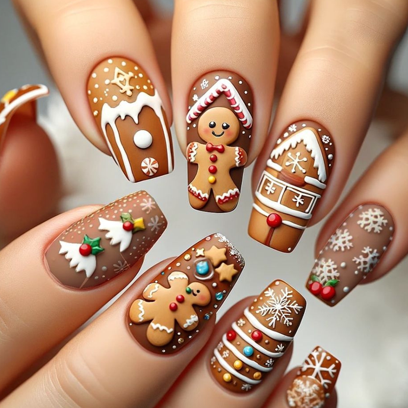 Christmas Gingerbread Man Wearing Nail Art European and American Cross-Border Autumn and Winter Cute Snowflake Christmas Nail Stickers Finished Fake Nail Pieces Christmas Gingerbread Man Wearing Nail Art European and American Cross-Border Autumn and Winter Cute Snowflake Christmas Nail Stickers Finished Fake Nail Pieces
