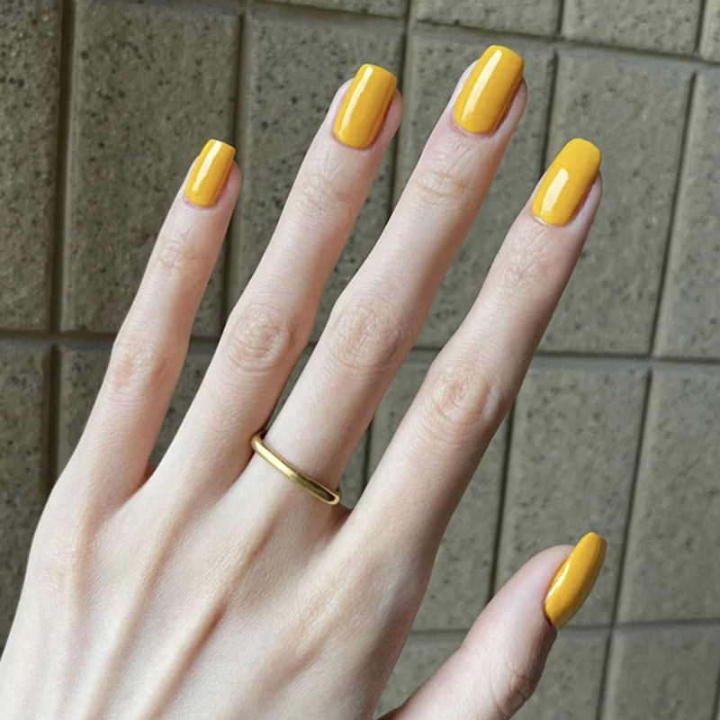 Vitality Goose Yellow Cos Short Square Round Wearable Nail Stickers Single Color Finished Product Simple Removable Fake Nail Pieces