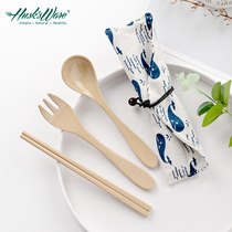 Chopsticks spoon set single fork three-piece set Japanese cutlery box cloth bag portable take-out student tableware