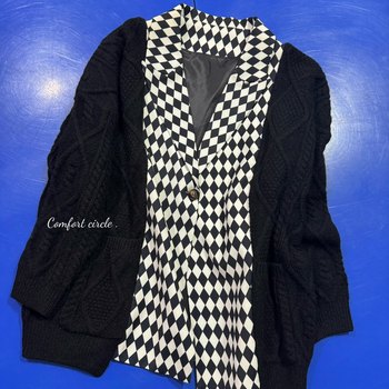 Wool sweater cardigan suit material splicing loose