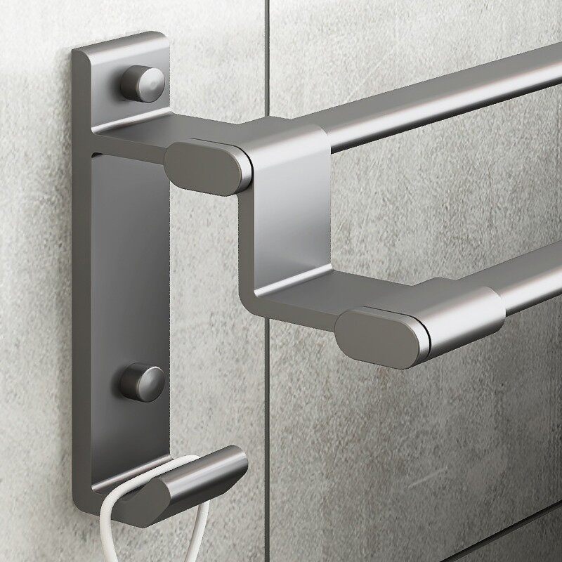 Gun Grey Space Aluminum Towel Rack Free to punch towel rod double pole Single-pole toilet bath towel rack bathroom hook-Taobao