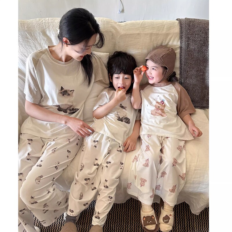 Lettibati Parent-Child Pajamas Children's Tencel Modal Short-Sleeved Long Pants Set Air-Conditioned Home Wear for Boys and Babies Lettibati Parent-Child Pajamas Children's Tencel Modal Short-Sleeved Long Pants Set Air-Conditioned Home Wear for Boys and Babies