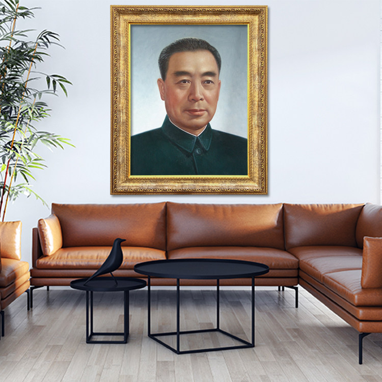 Framed portrait of Premier Zhou Portrait of Zhou Enlai Old mural wall painting Hall decoration painting Great man painting Standard portrait
