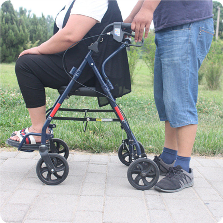 Elderly shopping cart Elderly hand push four-wheeled electric bicycle Adult scooter Grocery cart foldable with seat belt wheel push chair