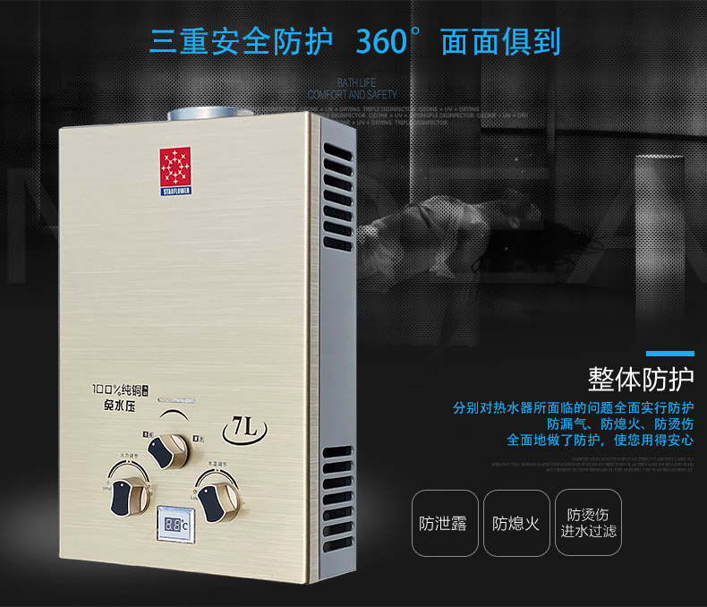 Газовый водонагреватель 家用燃气热水器煤气天然气液化气免水压出租房用洗澡强排平衡式 Shengjihua