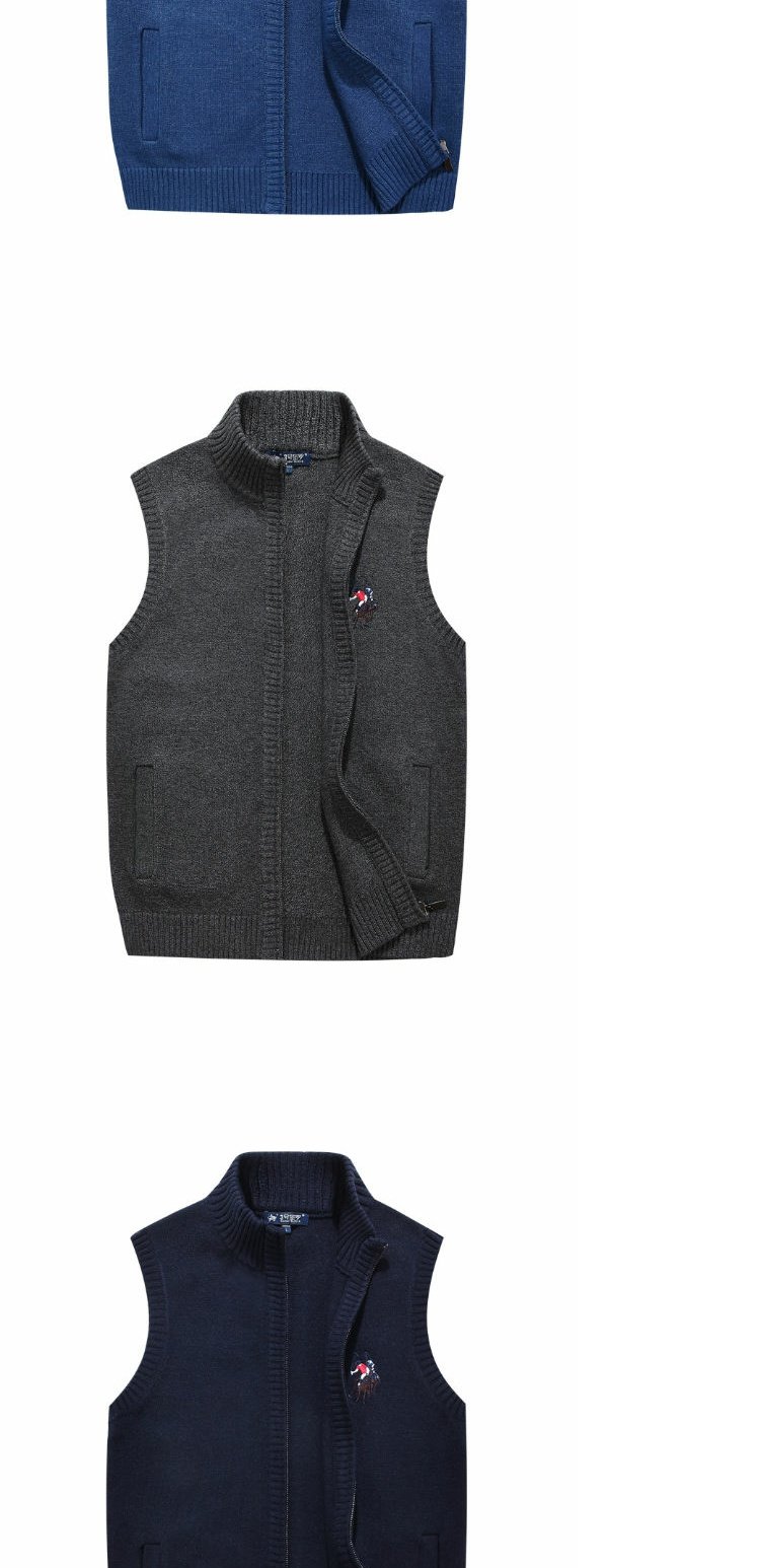 Vest nam tay áo mùa thu nam không tay Vest mỏng len Vest mở hàng dệt kim Nam kích thước lớn áo mới áo len không tay