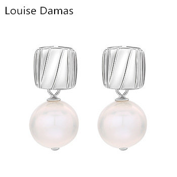 South Korea Louise Damas Simple Cube Pearl Ear Nails female earrings 925 pure silver