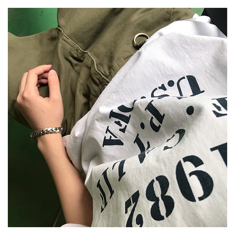 1CHEN 18 mùa hè mới ba màu retro màu rắn letter in ấn vòng cổ thanh niên ngắn tay vài T-Shirt nam