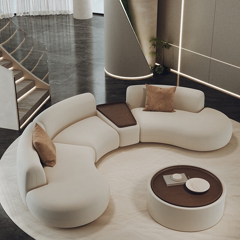 Semi-Circular Sofa in the Hotel Lobby Sales Office, Modern and Simple, Off-White Beauty Salon Rest Area Reception Sofa Set