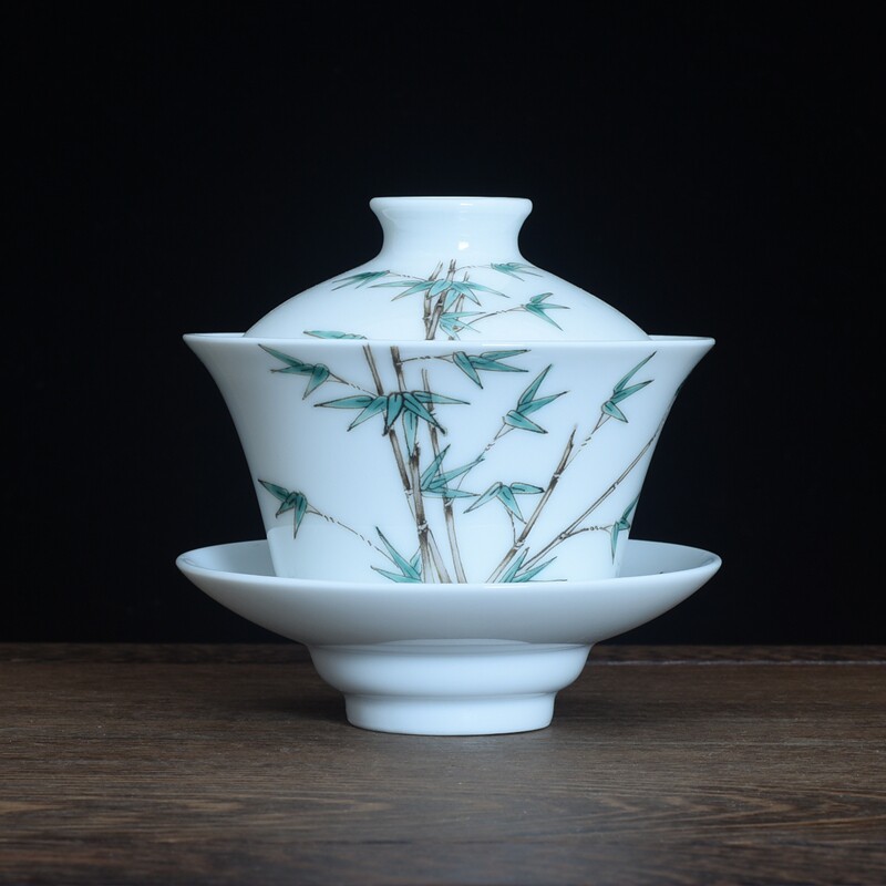 Hand-painted cover bowl calligraphy and painting pastel porcelain Jingdezhen antique porcelain three talents bowl kung fu tea set tea cup single not hot