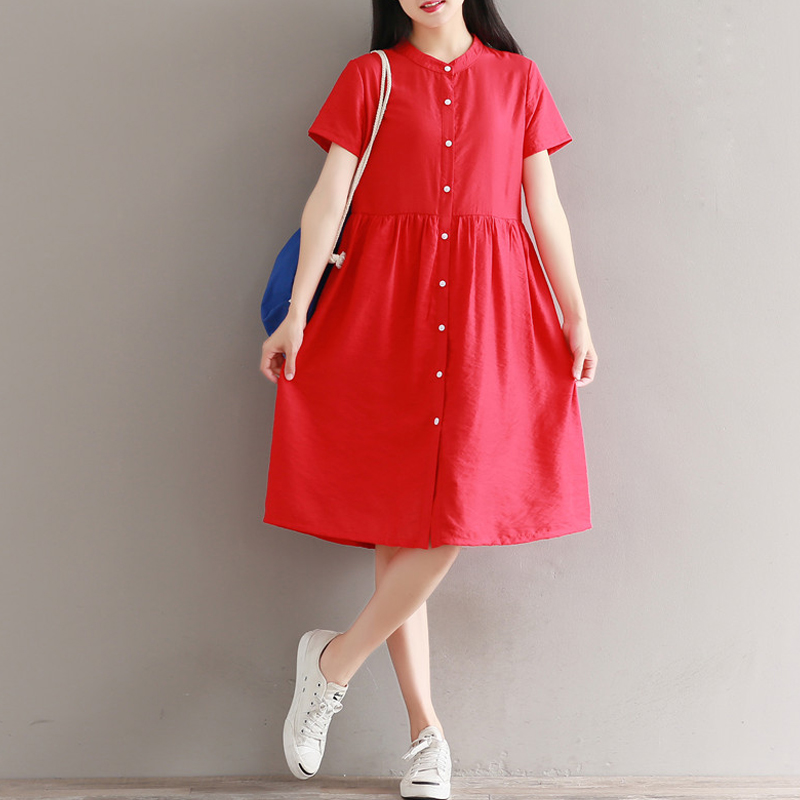 胖MM蝙蝠袖V领遮肚子打底中长裙2018夏装新款文艺大码短袖连衣裙