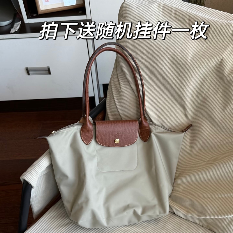 Longchamp/Longchamp Medium-Sized Long-Handle Shoulder Tote Shopping Bag Genuine Pebble Color Black Warrior