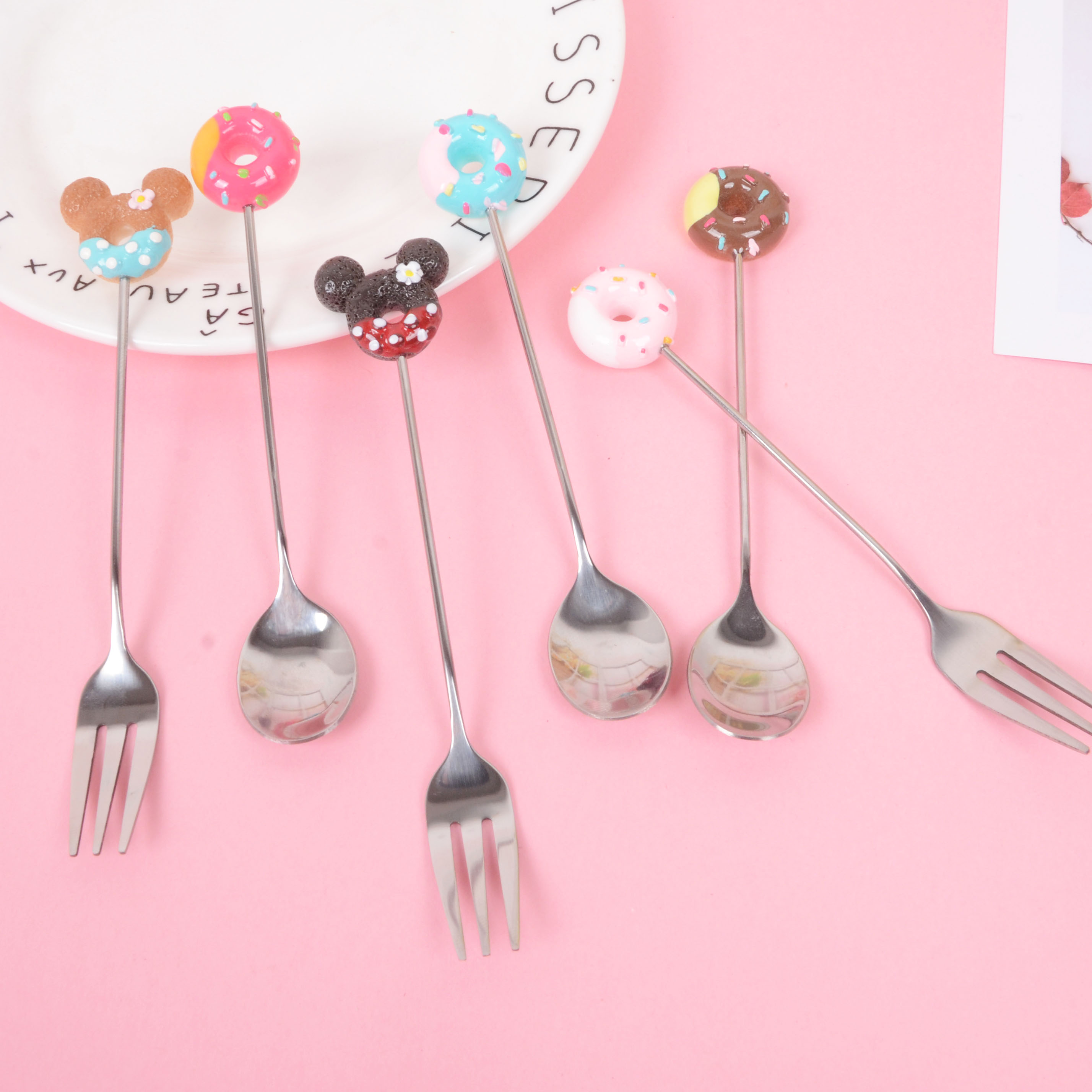 Buy Cartoon stainless steel fruit fork spoon cute creative children dessert fork coffee spoon
