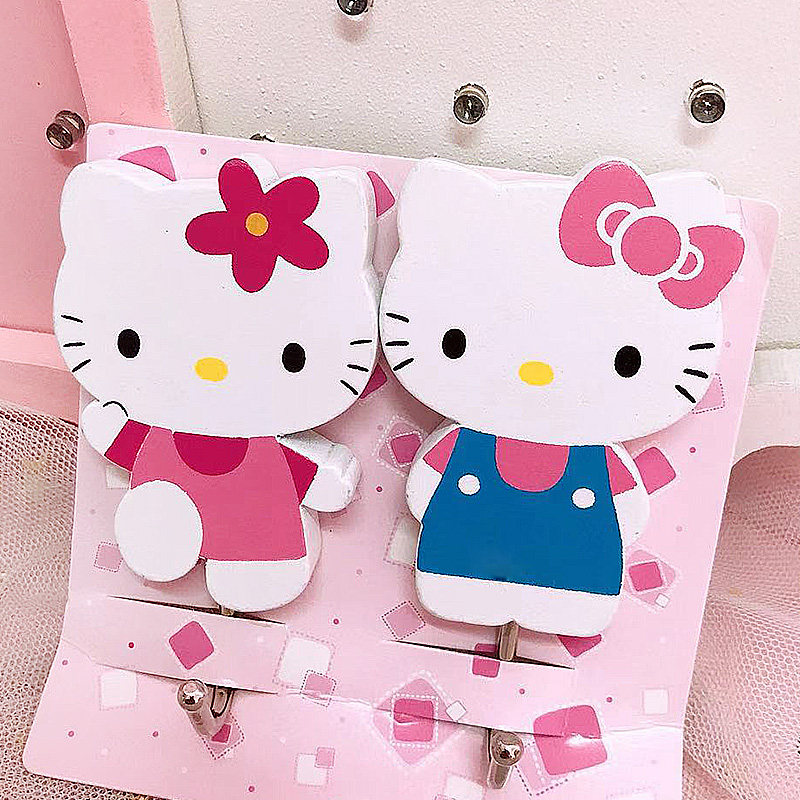 Pair of loaded cartoon Hello cute bedroom bathroom Wooden Hook Girl Hearts Creative Cartoon Powerful Sticky Hook