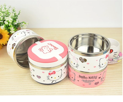 Hello kitty, cartoon cute thermal barrel, lunch box stainless steel, children's банка для хранения for students