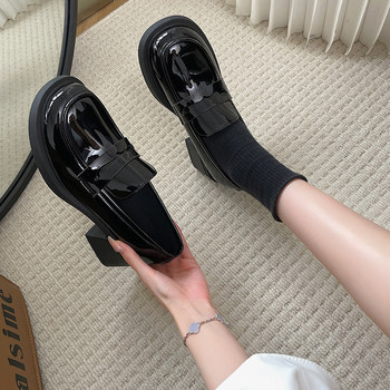 Black Chunky Heel Leather Shoes for Women, Spring 2025 New High-Heeled Loafers, British Style Retro Mary Jane Shoes