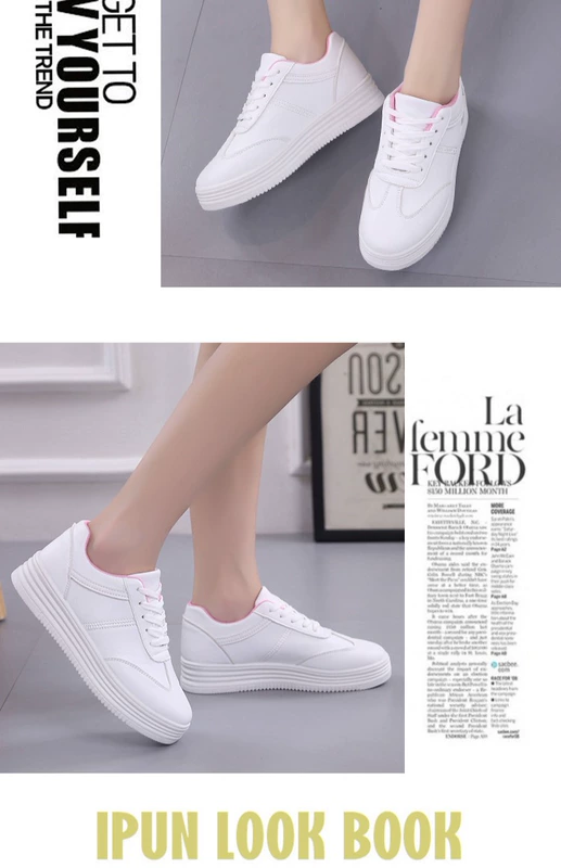 Mùa hè hoang dã chụp giày trắng ren sinh viên Hàn Quốc phiên bản Hàn Quốc của giày da trắng vải dày giày đế mềm
