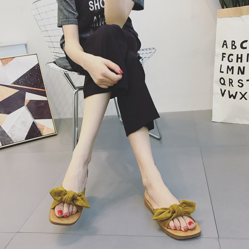 Phiên bản Hàn Quốc của dép đế mềm đế mềm và dép nữ mùa hè thời trang mới nơ bên ngoài mang dép đi biển hoang dã sandal bitis nữ