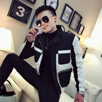 Social spirit guy jacket Mens jacket Spring and Autumn trend stand-up collar wild ruffian handsome mens ins net red top