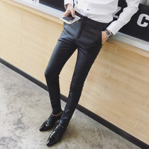 Tight leather pants Mens leather pants plus velvet slim fit trendy elastic small feet Hair stylist nightclub youth PU leather pants