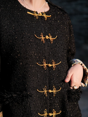 介面 Импортная шелковая куртка, Италия, китайский стиль, в стиле Шанель