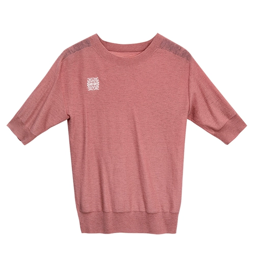 Кашемировая трикотажная футболка с коротким рукавом, тонкий свитер, круглый воротник