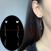 Butterfly ear line 925 sterling silver 14k gold shiny glossy three-dimensional butterfly wave ear line tassel U-shaped Japanese and Korean earrings