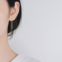 Korean 14K gold long gold stick ear line tassel long ear chain 925 sterling silver earrings do not fade