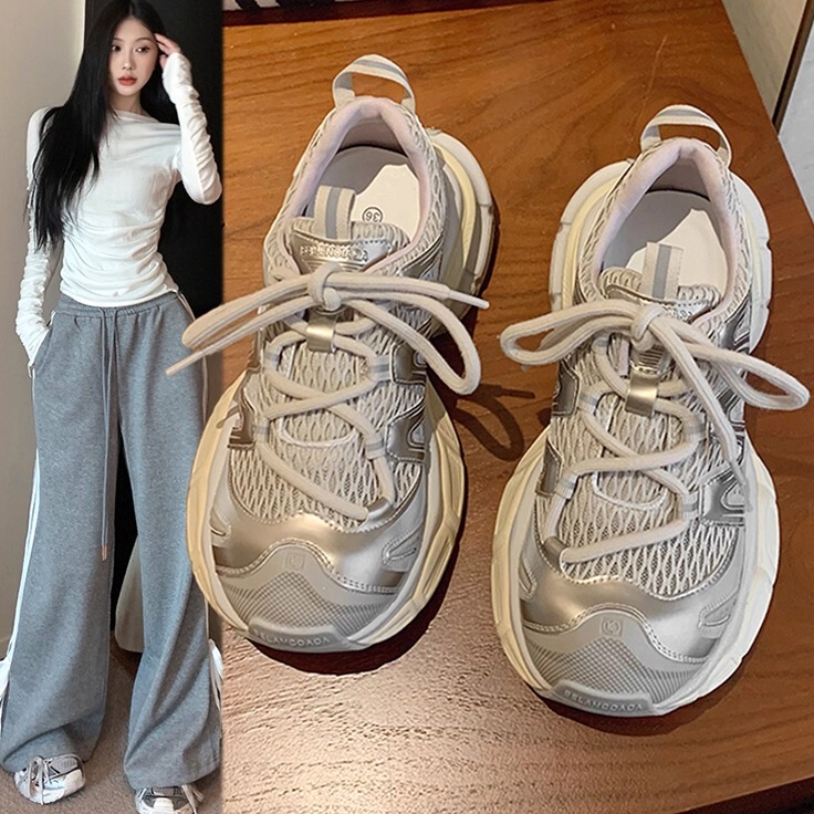 British Genuine Leather Thick-Soled Dad Shoes for Women, Spring and Autumn 2026 New Model, Mesh Breathable Lightweight Running Casual Sports Shoes British Genuine Leather Thick-Soled Dad Shoes for Women, Spring and Autumn 2026 New Model, Mesh Breathable Lightweight Running Casual Sports Shoes