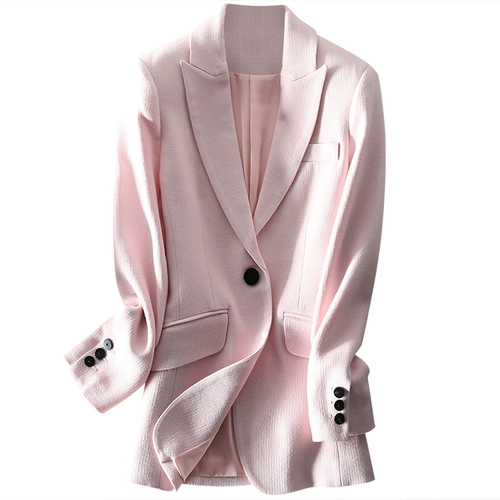 Элитная шерстяная весенняя куртка, розовый шерстяной пиджак классического кроя, тренд сезона, облегающий крой