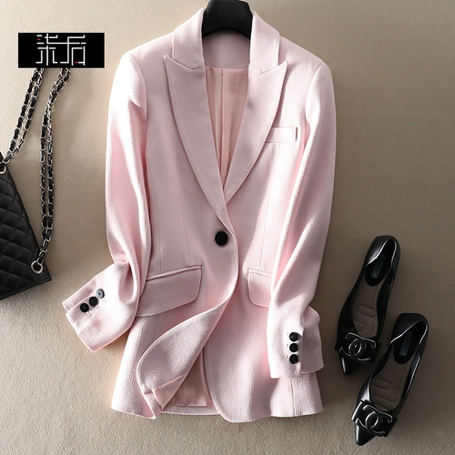 Элитная шерстяная весенняя куртка, розовый шерстяной пиджак классического кроя, тренд сезона, облегающий крой