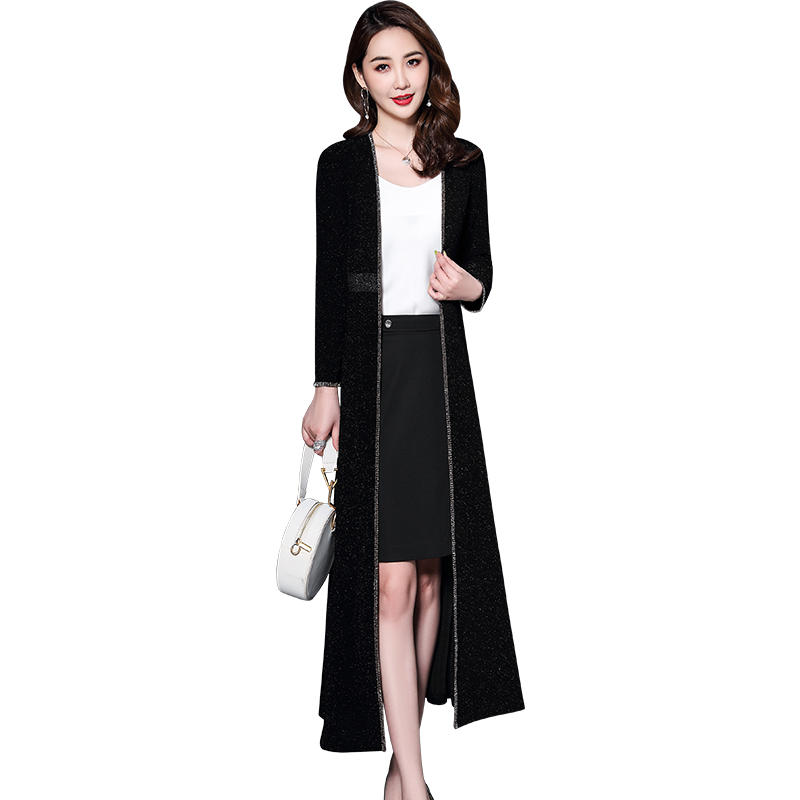 Đen mùa xuân và 2020 chương trình mới dài tay Trim Slim Trong đầu gối thu Cardigan nữ dài Windcoat Coat Thin Nữ