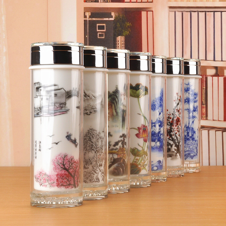 Mud of jingdezhen ceramic double cup of water glass straight cup CiYi cup gift box pack mail
