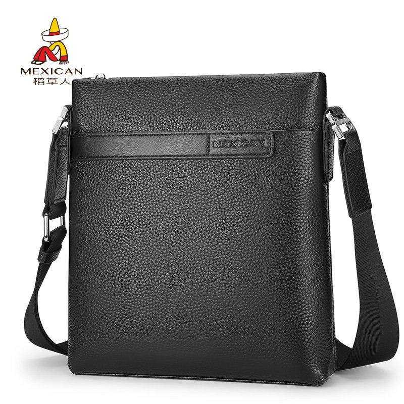 Rice straw man casual minimalist business men's bag in old age Dad bag genuine leather Grandfather bag Bull Leather Diagonal Satchel