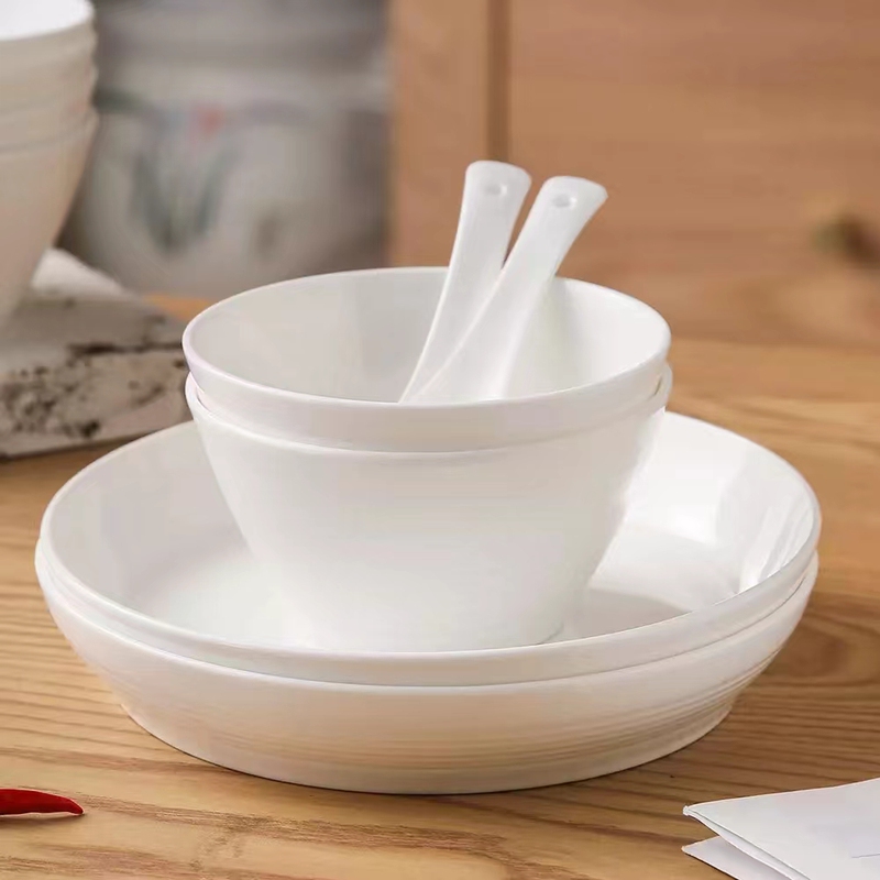 Min Yang Bowl and Plate Set, Household Tableware, White Moonlight 16-Piece Gift Box Set, Underglaze Color Bone China Solid Color Bowl Min Yang Bowl and Plate Set, Household Tableware, White Moonlight 16-Piece Gift Box Set, Underglaze Color Bone China Solid Color Bowl