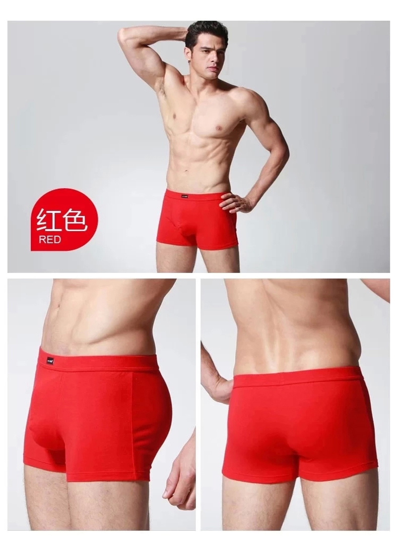 Han Cai Đồ lót nam Cotton Boxer Quần lót trẻ trung Quần nam Đầu năm Màu đỏ Kích thước lớn Quần Boxer Mùa hè quần lót nam dành cho tuổi 12