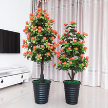 Simulation plant Large floor-to-ground potted fake tree orange tree living room interior decoration plastic green plant fake flower ornaments