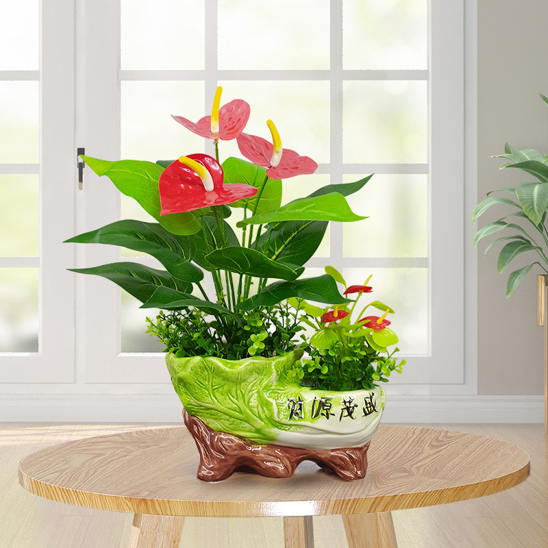 The living room is furnished with small fresh fake flower ornaments in the bedroom decorative bouquet dining table placed plastic imitation floral potted plants