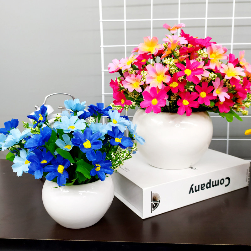Daisy fake flower flower dried bouquet simulation flower ceramic set ornament decoration living room home green plant potted plants