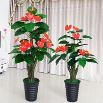 False tree red palm simulation flower fake flower potted large landing fake green plant ornaments living room interior decoration simulation plant