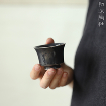Chu Mo Pottery Society Ink black glaze ceramic cup Horseshoe master cup Jingdezhen handmade Oolong tea cup Small tea set