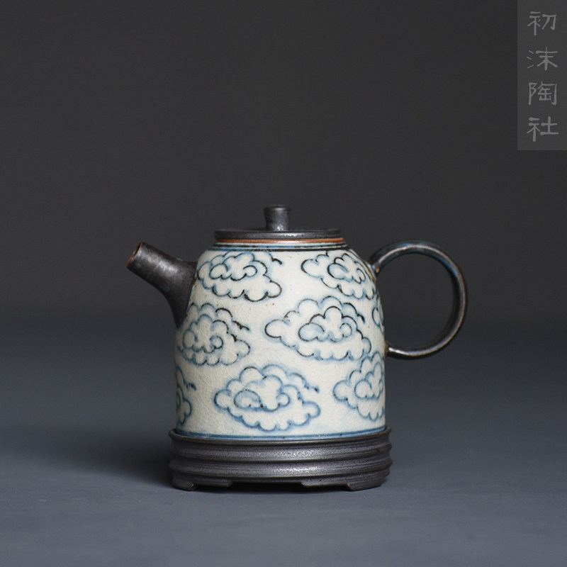 First Foam Pottery society Park Yuntang Jingdezhen Ceramics Teapot Green Flower Hand-painted Coarse Pottery handmade Qinghua Handmade pot