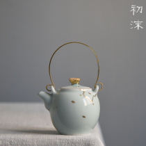 Chimo Taoshe Jingdezhen original ceramic handmade gold bubble teapot shadow bronze lifting beam small teapot kung fu tea set