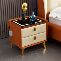 Smart Bed Head Cabinet Cortical Whole Solid Wood Bluetooth Sound Wireless Charging Multifunction Modern Minima Rock Board Storage Cabinet