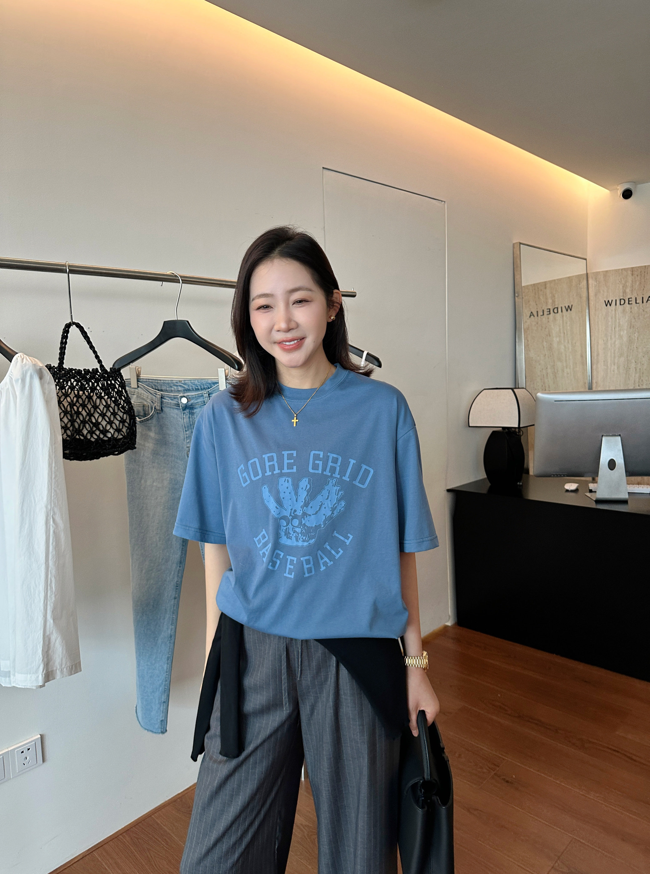 widelia2025 летняя новинка винтажная футболка с принтом круглый вырез свободная повседневная с коротким рукавом женская