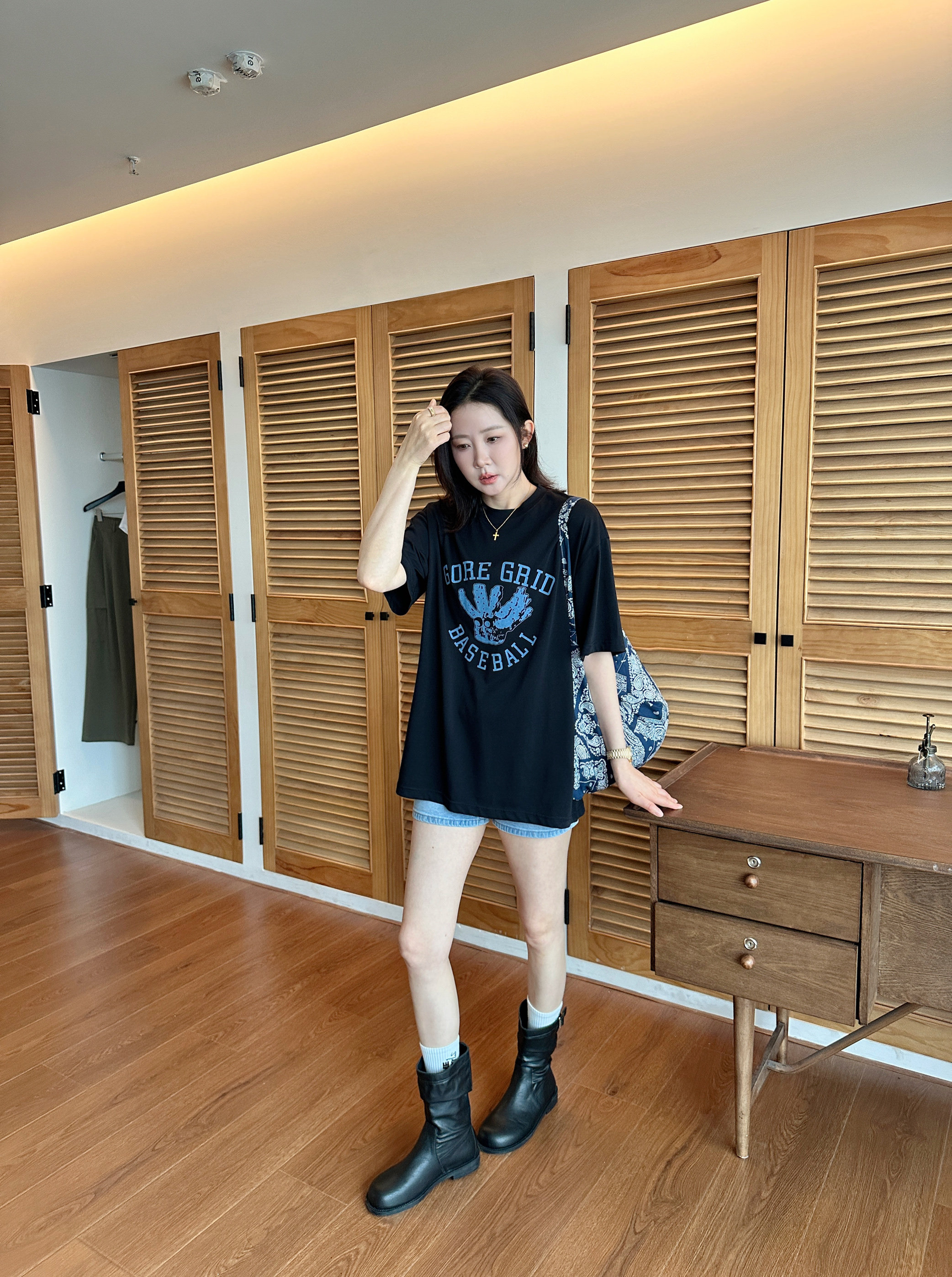 widelia2025 летняя новинка винтажная футболка с принтом круглый вырез свободная повседневная с коротким рукавом женская