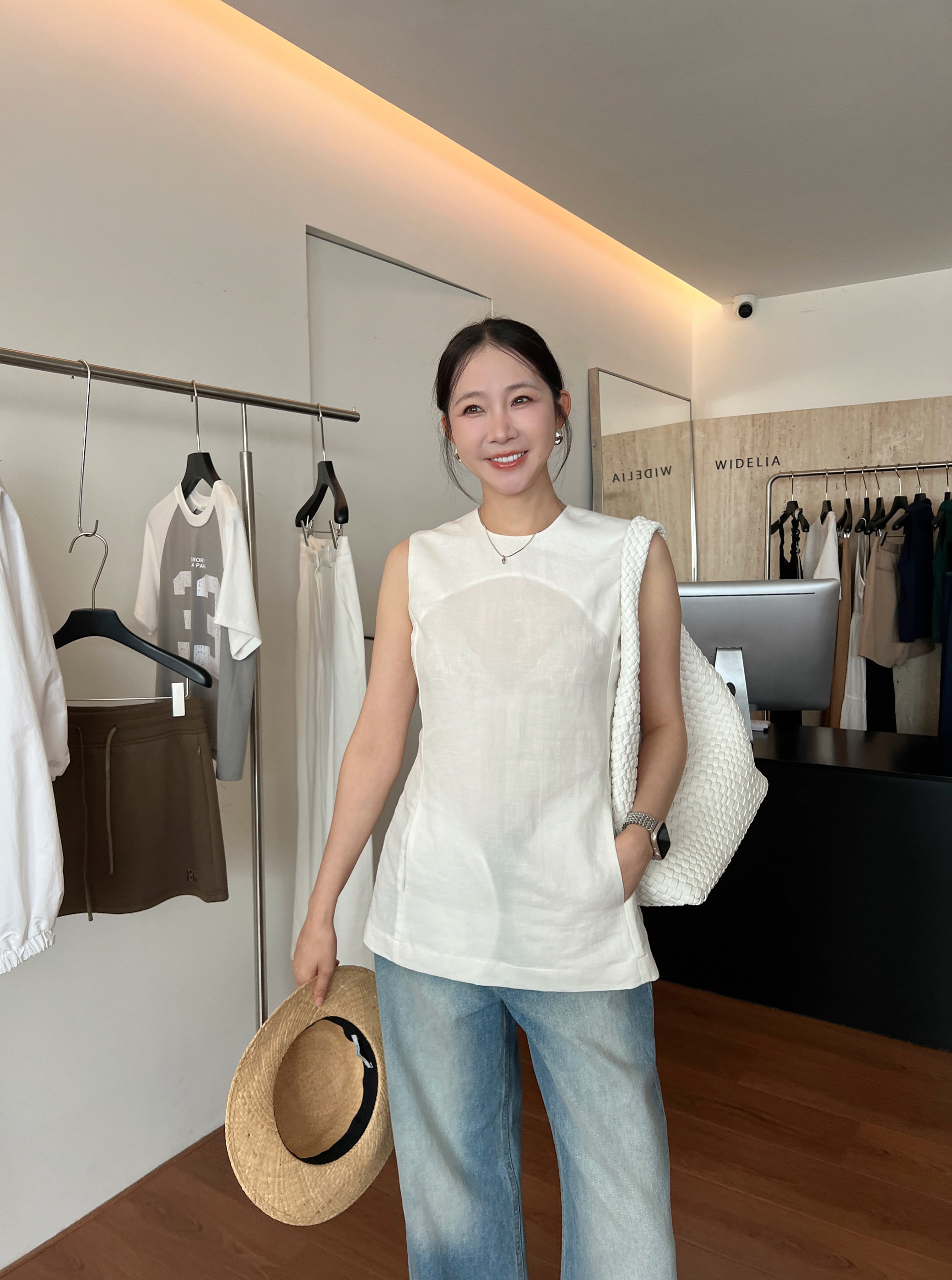 WIDELIA элегантная блузка с разрезом женская 2025 лето минималистичная универсальная приталенная без рукавов майка