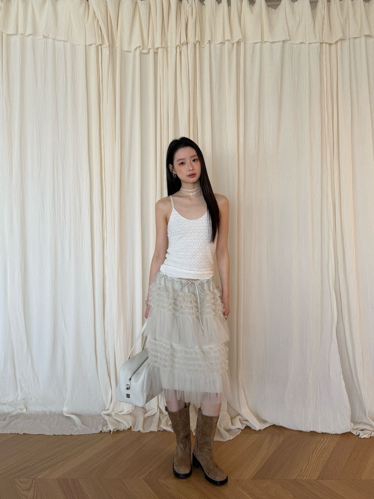 waitmore Многослойная фатиновая юбка-миди с высокой талией, весна-лето 2026